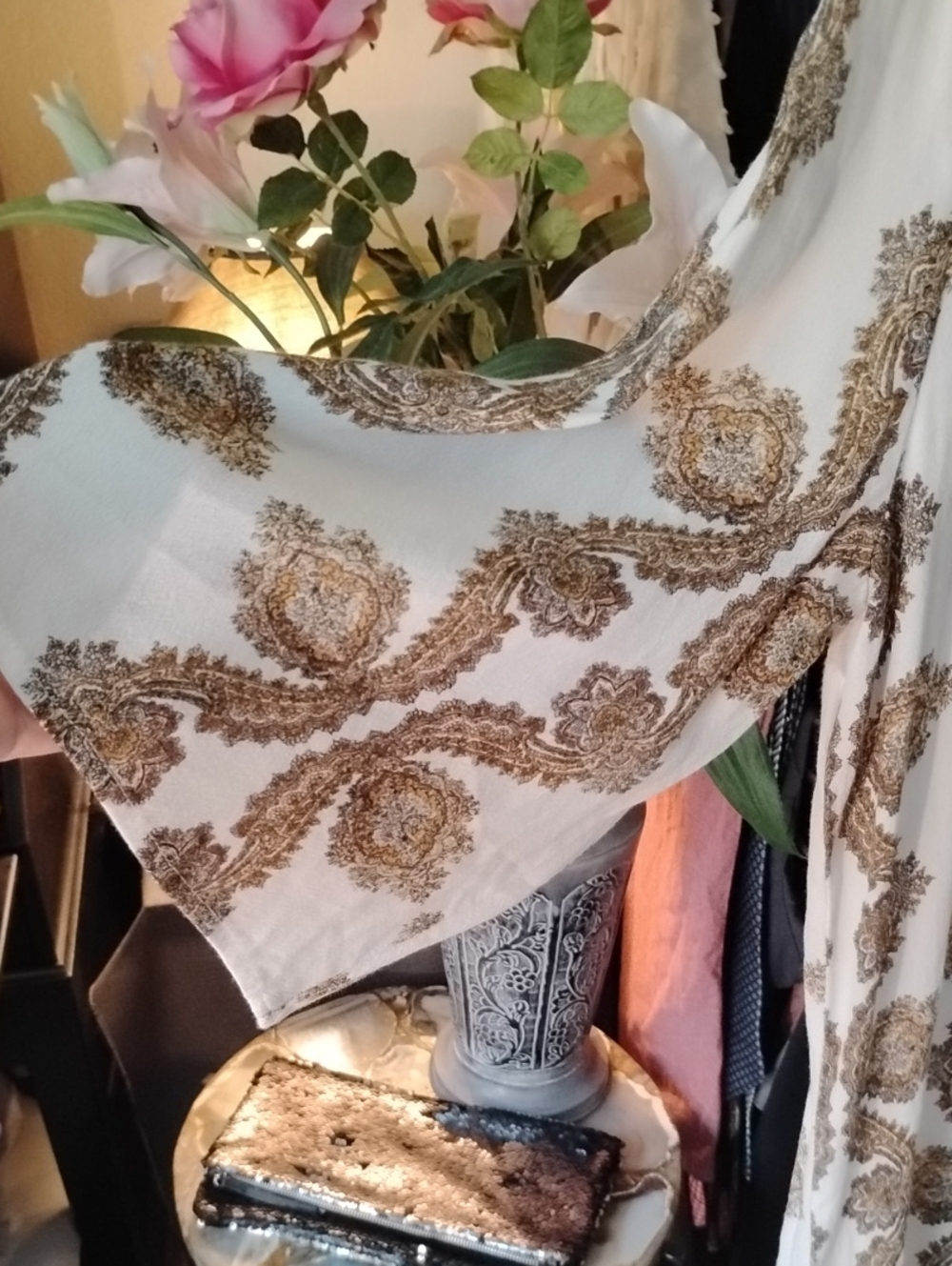 H&M Cream Shift Dress with Brown Baroque Print - Picture 6 of 7
